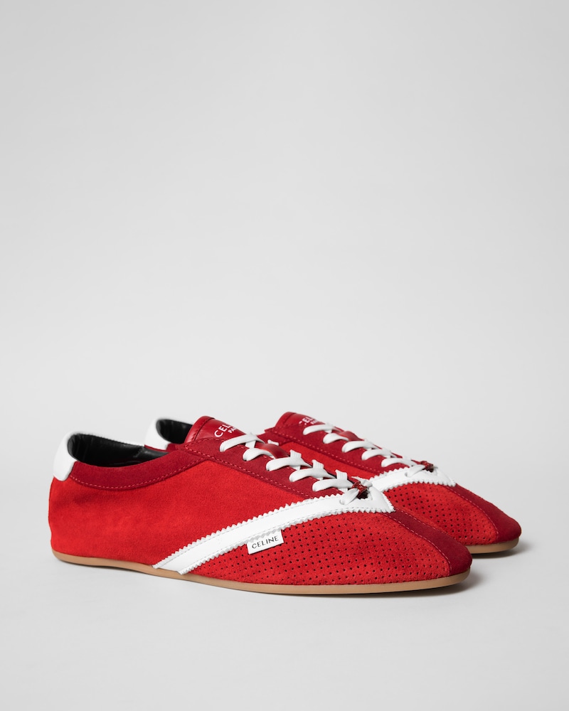 THE FLAT SNEAKER IN SUEDE CALFSKIN AND LAMBSKIN - RED/WHITE -  - 1 | CELINE