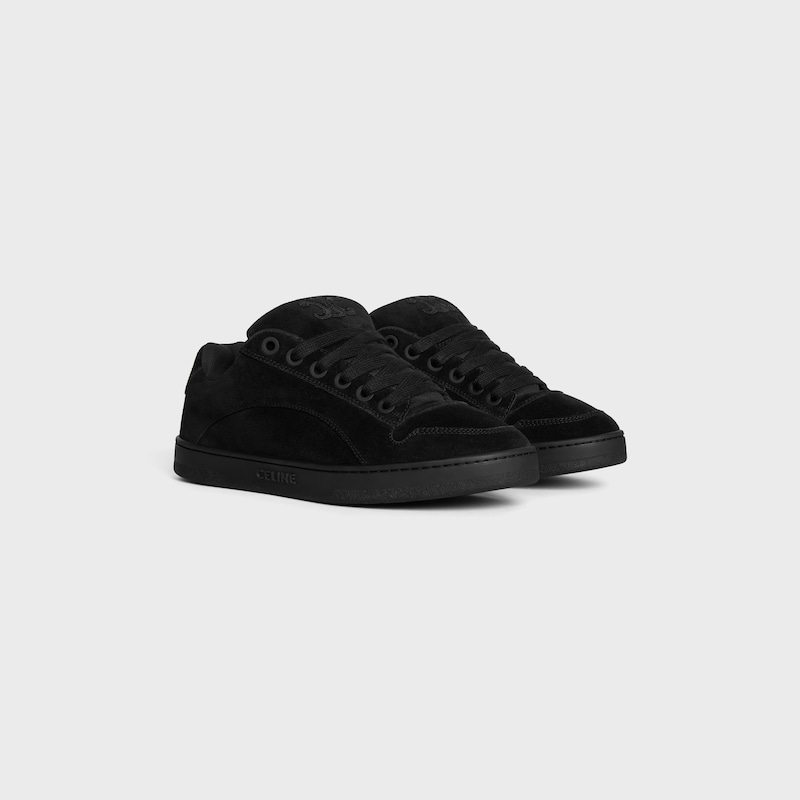 CELINE HUNTINGTON LOW LACE-UP SNEAKER in SUEDE CALFSKIN AND MESH - BLACK -  - 1 | CELINE