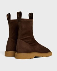 FLOW - BOTTINE ZIPPÉE EN CUIR D'AGNEAU VELOURS STRETCH - MARRON FONCÉ -  - 2 | CELINE