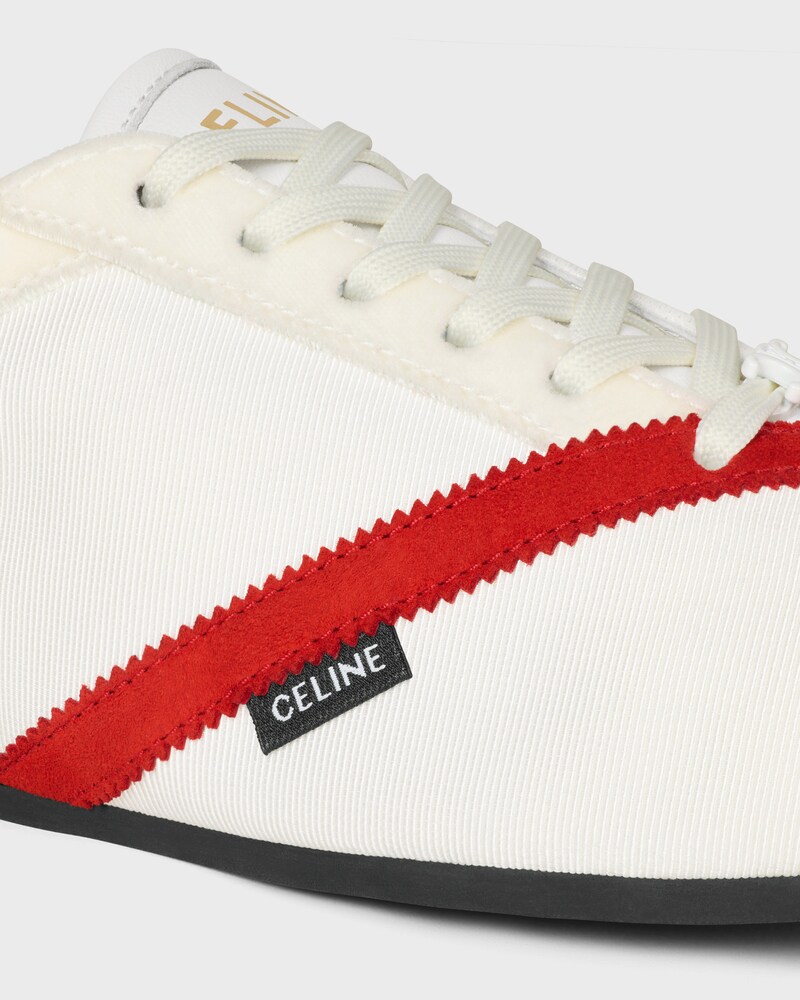 SNEAKER PLANA DE GROGRÉN, TERCIOPELO, ANTE DE PIEL DE CABRA Y PIEL DE CORDERO - BLANCO/ROJO -  - 1 | CELINE