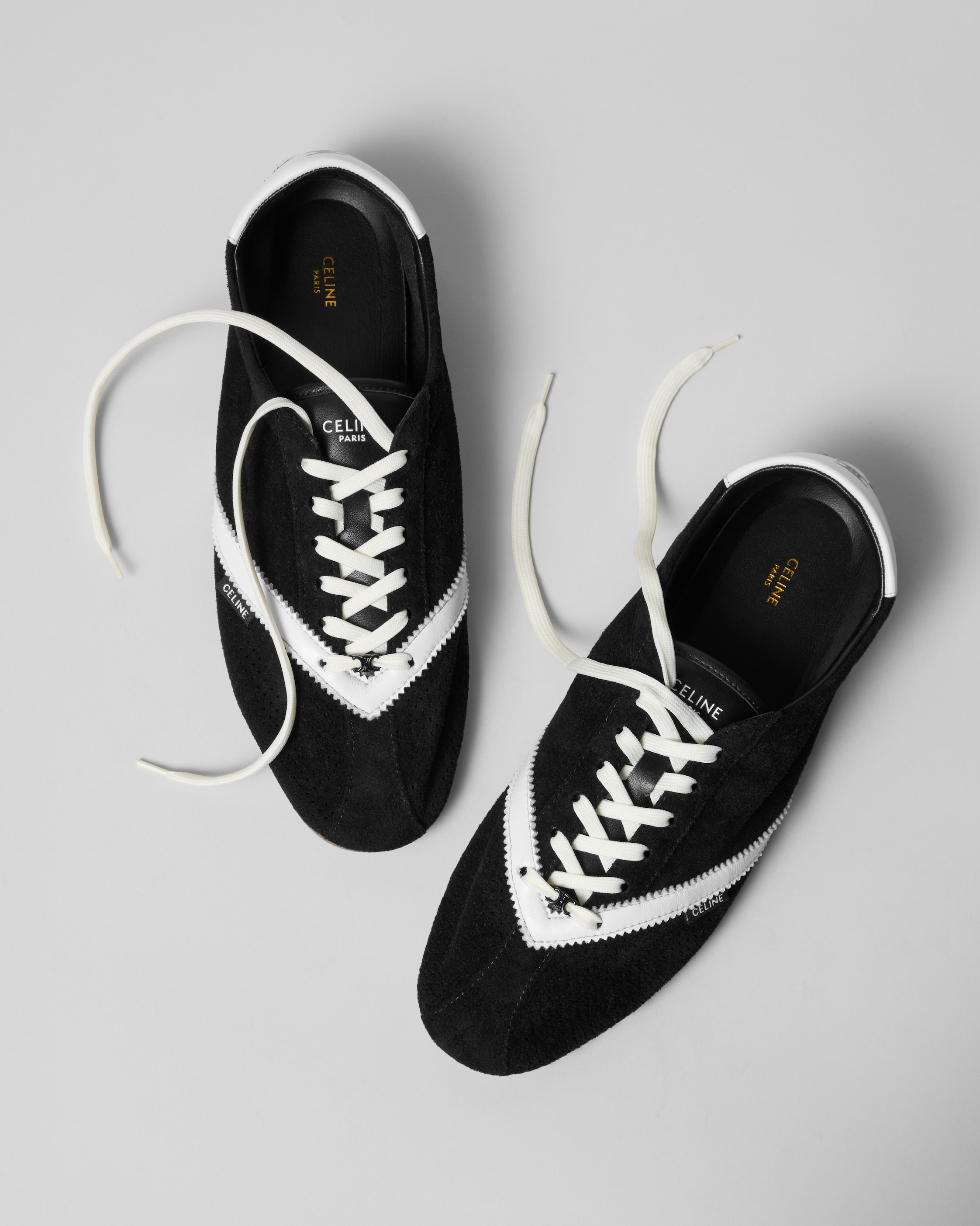 THE FLAT SNEAKER IN SUEDE CALFSKIN AND LAMBSKIN - BLACK | CELINE