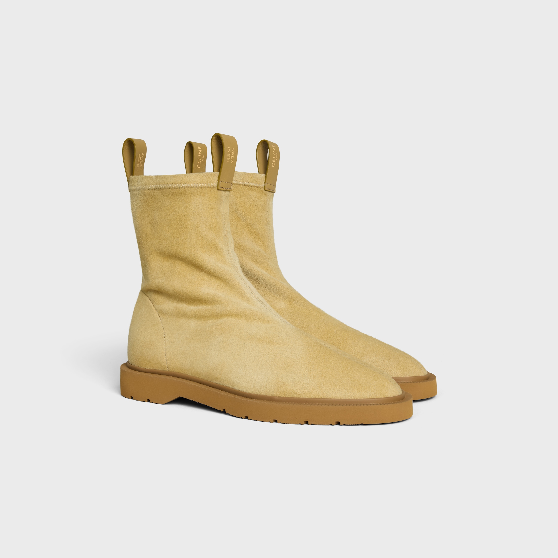 FLOW - ZIPPED BOOT IN STRETCH SUEDE LAMBSKIN - STONE BEIGE | CELINE