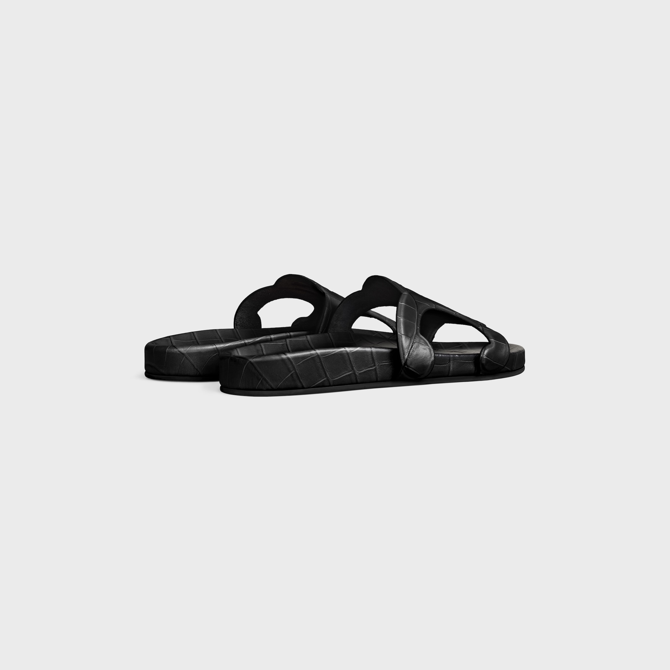 TRIOMPHE SLIDE IN CROCODILE STAMPED CALFSKIN - BLACK | CELINE