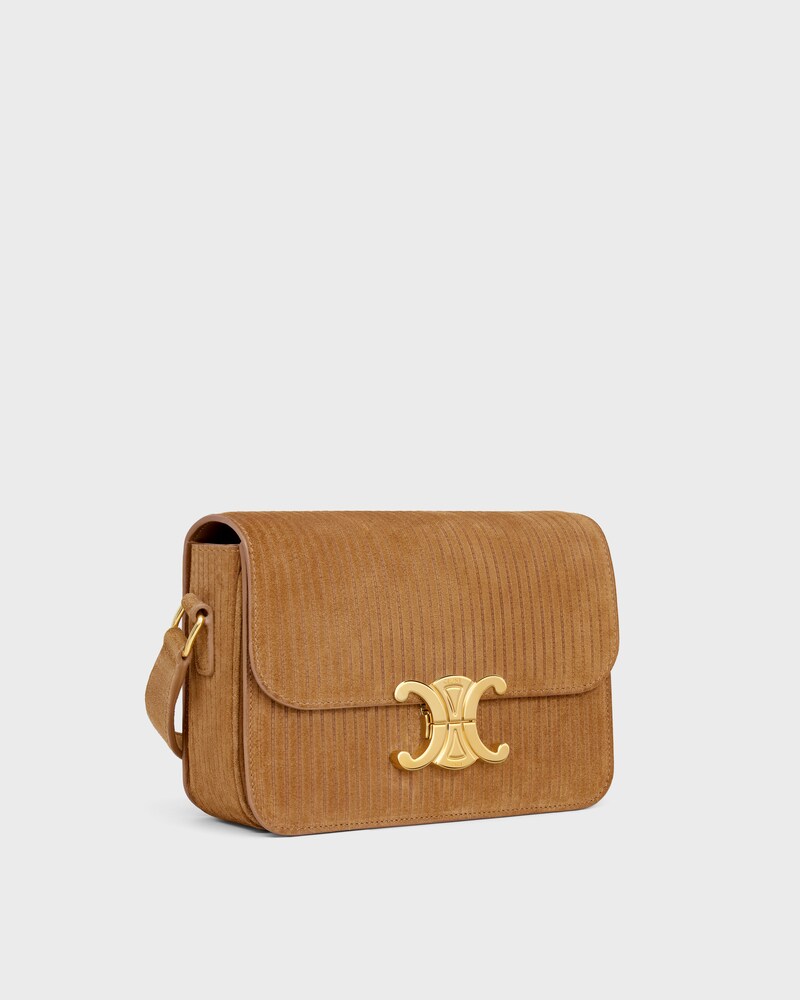 Teen Triomphe Bag in STRIPED SUEDE CALFSKIN - TOBACCO | CELINE