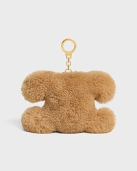 TRIOMPHE POM-POM CHARM IN Embroidered Shearling and Calfskin - BROWN / PINK - CHARMS AND ACCESSORIES - 2 | CELINE
