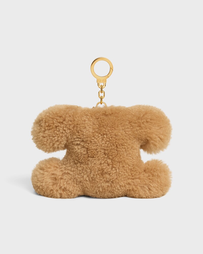 TRIOMPHE POM-POM CHARM IN Embroidered Shearling and Calfskin - BROWN / PINK - CHARMS AND ACCESSORIES - 1 | CELINE