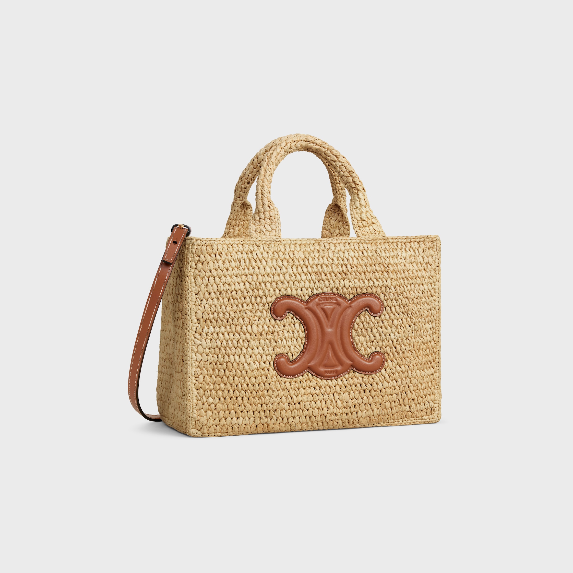 SMALL CABAS THAIS IN Raffia and calfskin - TAN | CELINE