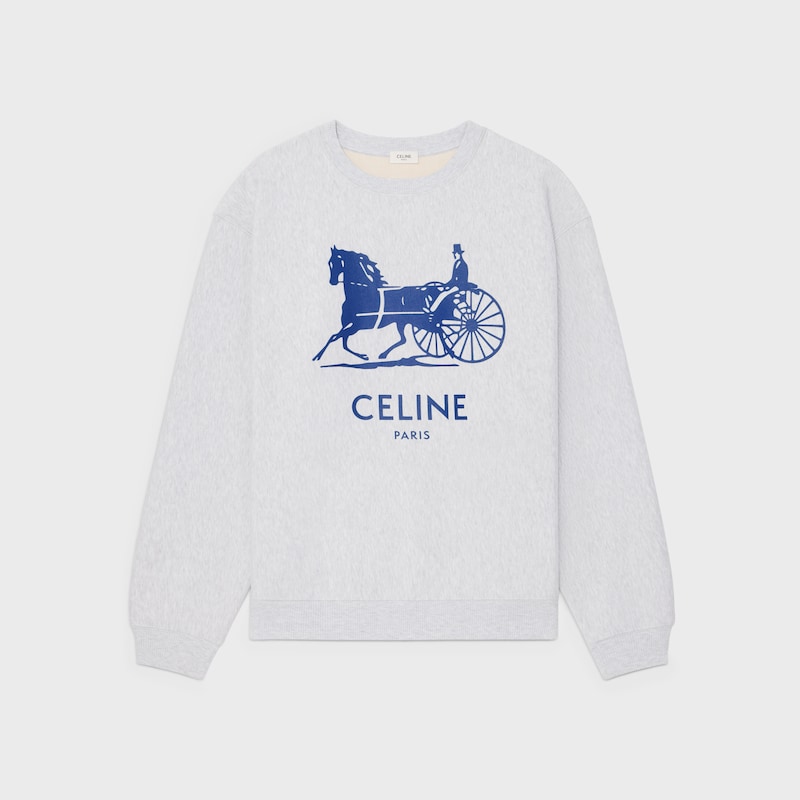 棉質抓絨衛衣 - 淡灰色/皇室藍 -  - 1 | CELINE