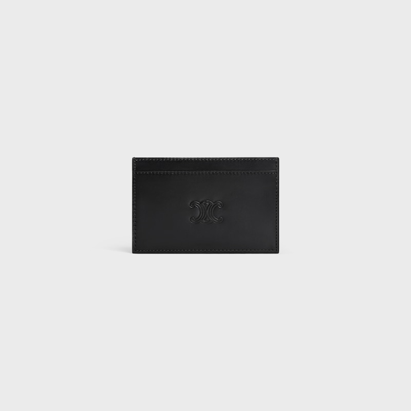 Card holder in Satinated calfskin with triomphe embossed - BLACK - GIFT FINDER - 1 | CELINE