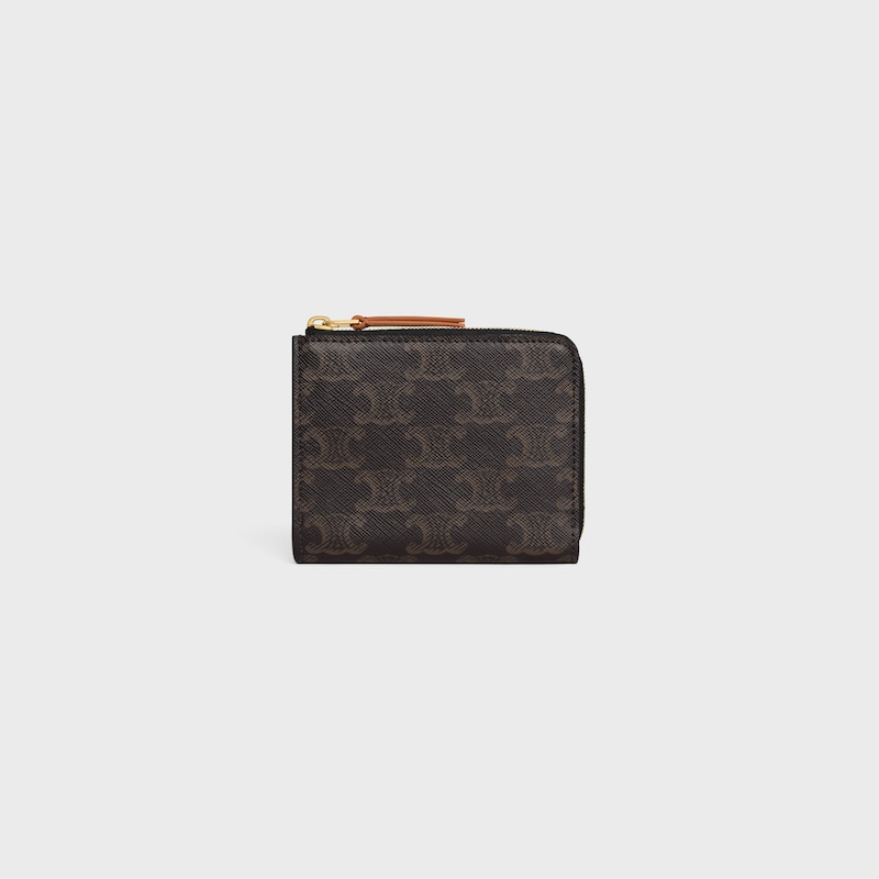 FLAT ZIPPED WALLET TRIOMPHE STAMP IN Triomphe Canvas and Calfskin - TAN - WALLETS - 1 | CELINE