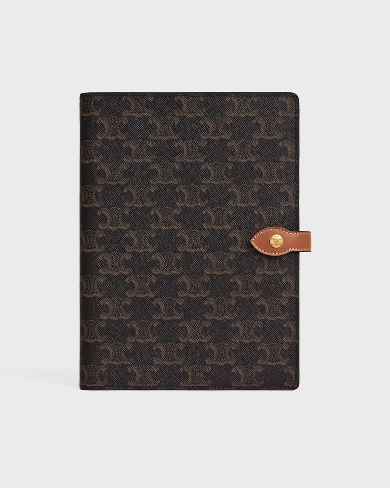 FUNDA PARA CUADERNO MEDIANO DE LONA TRIOMPHE Y PIEL DE BECERRO - TOSTADO - HOGAR - 1 | CELINE