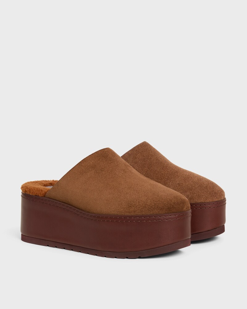 CELINE DANA MULE COMPENS&Eacute;E  EN CUIR DE VEAU VELOURS - marron fonc&eacute;  -  - 1 | CELINE
