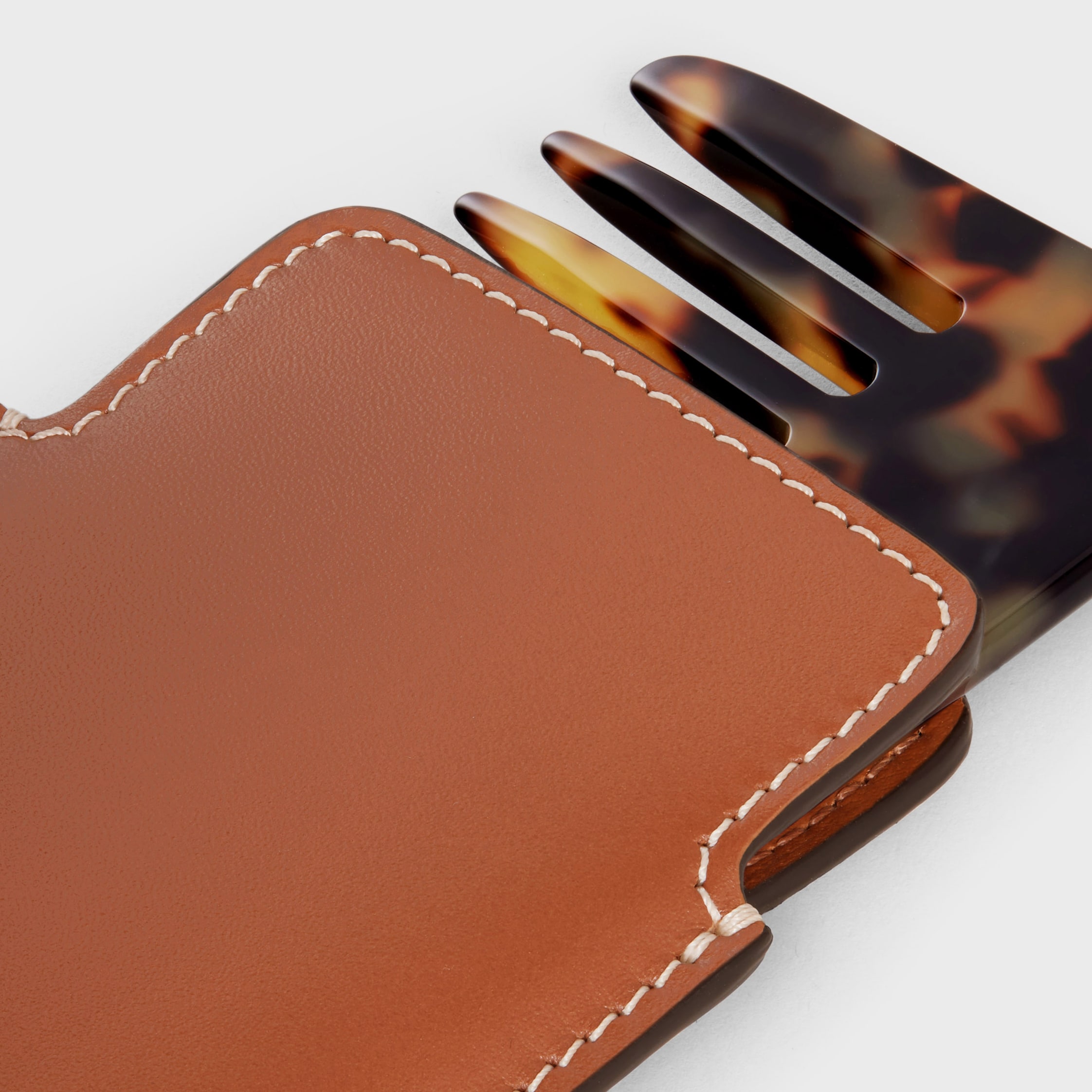 Small Hair Comb With Case in Smooth Calfskin - TAN | CELINE