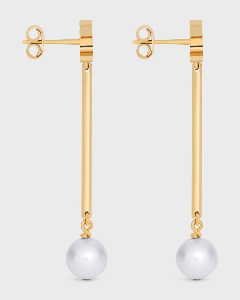 Les Perles Celine Straight Earrings in Resin Pearls and Brass with Gold Finish - GOLD / IVORY - EARRINGS - 1 | CELINE