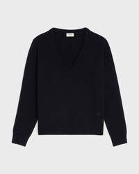 TRIOMPHE V-NECK SWEATER IN HERITAGE CASHMERE - BLACK -  - 1 | CELINE