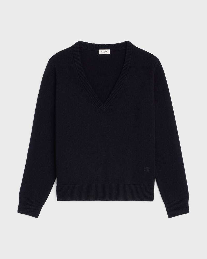 TRIOMPHE V-NECK SWEATER IN HERITAGE CASHMERE - BLACK -  - 1 | CELINE