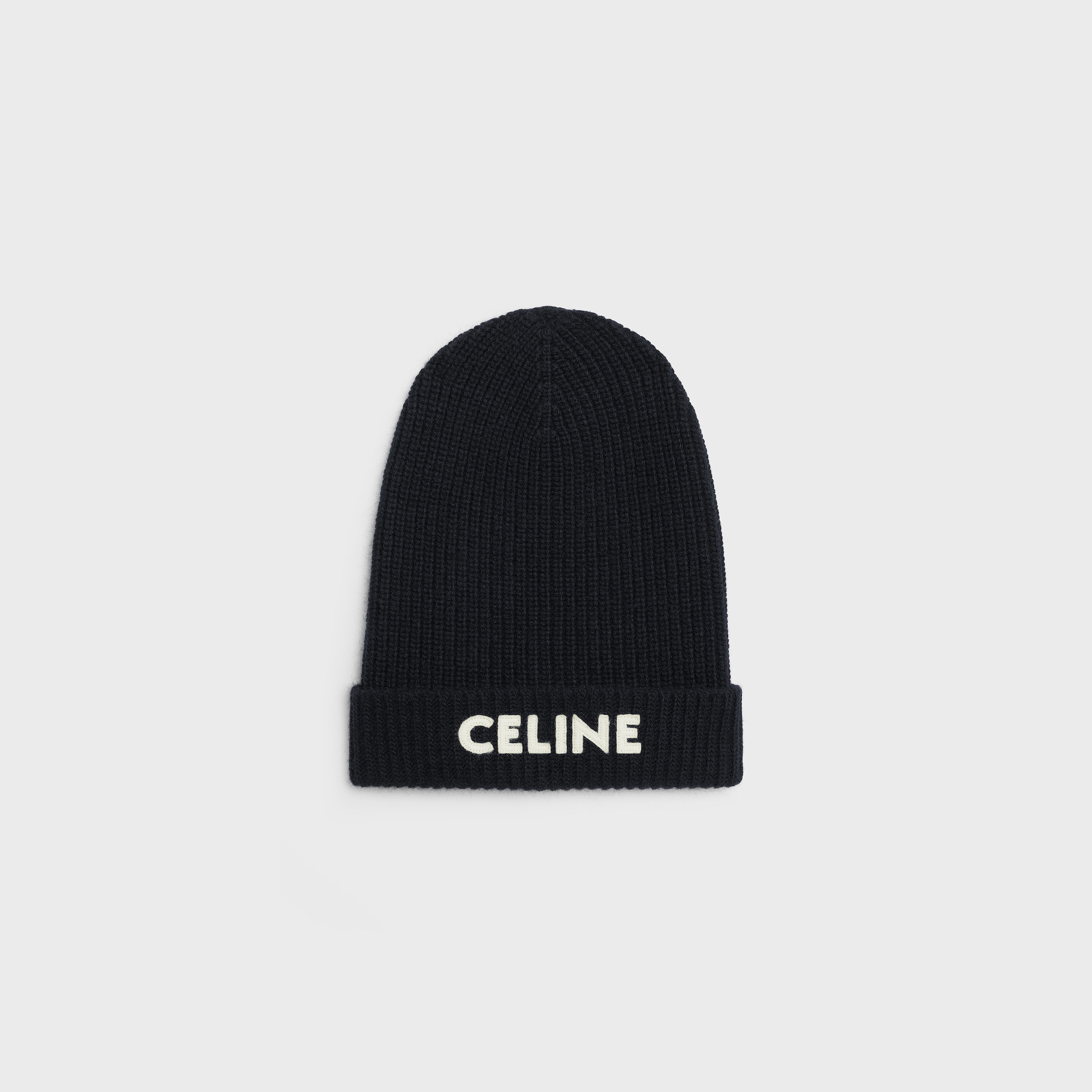 CELINE BEANIE IN RIBBED WOOL - BLACK | CELINE