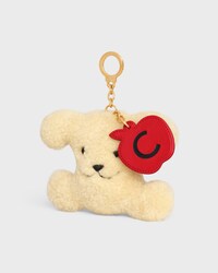 TRIOMPHE POM-POM CHARM APPLE IN SHEARLING AND CALFSKIN - NATURAL / ULTRA RED - ACCESSORIES - 2 | CELINE