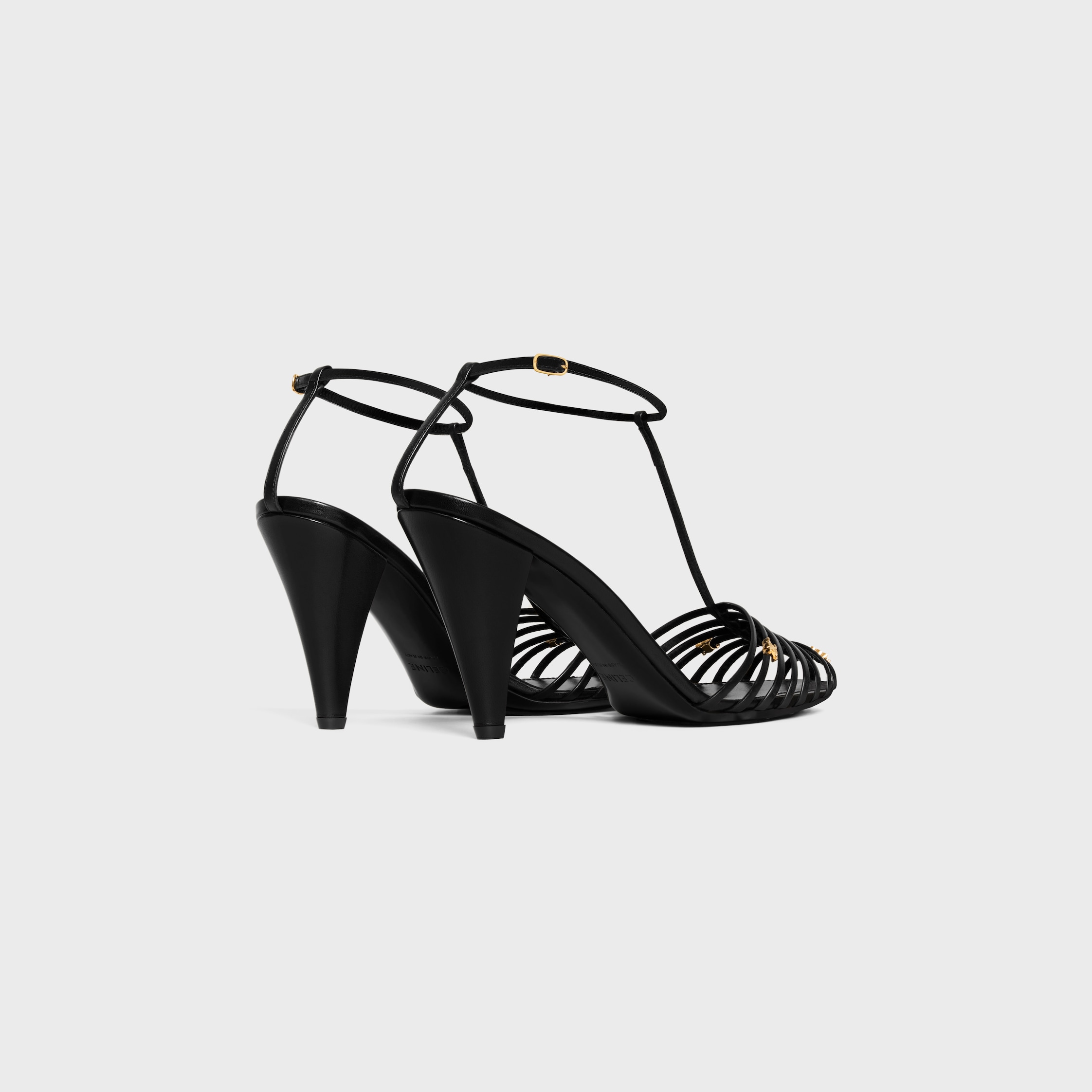 CAGE HEELED SANDAL IN GOATSKIN - BLACK | CELINE