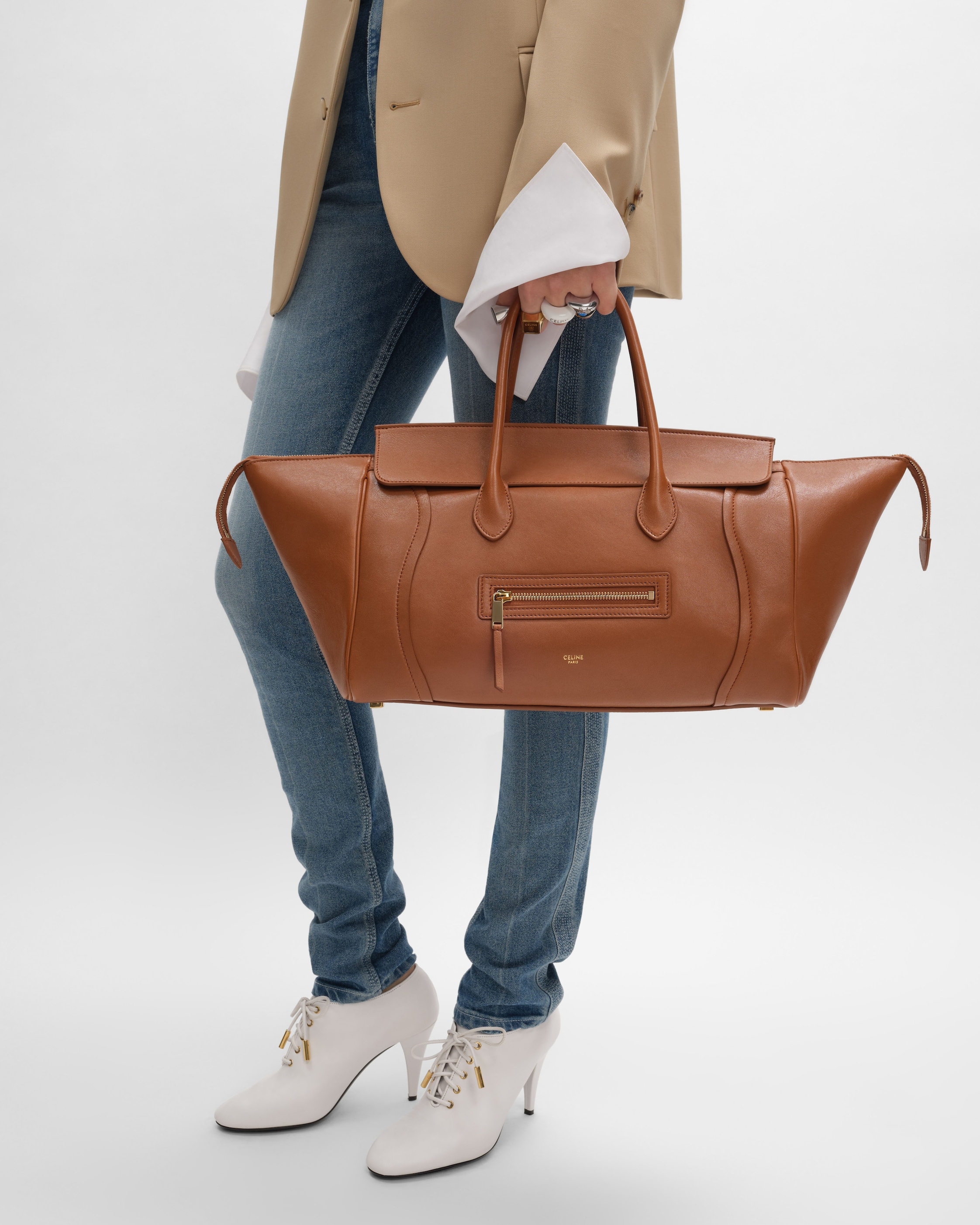 LUGGAGE IN SUPPLE SHINY LAMBSKIN - SOFT TAN | CELINE