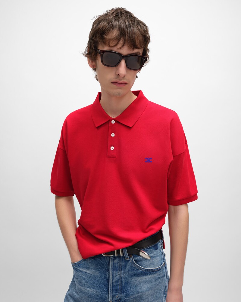 polo shirt IN PIQUE COTTON JERSEY - LIVE RED/ BLEU DENIM -  - 1 | CELINE