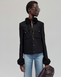 chasseur jacket IN viscose and wool natté - BLACK -  - 2 | CELINE