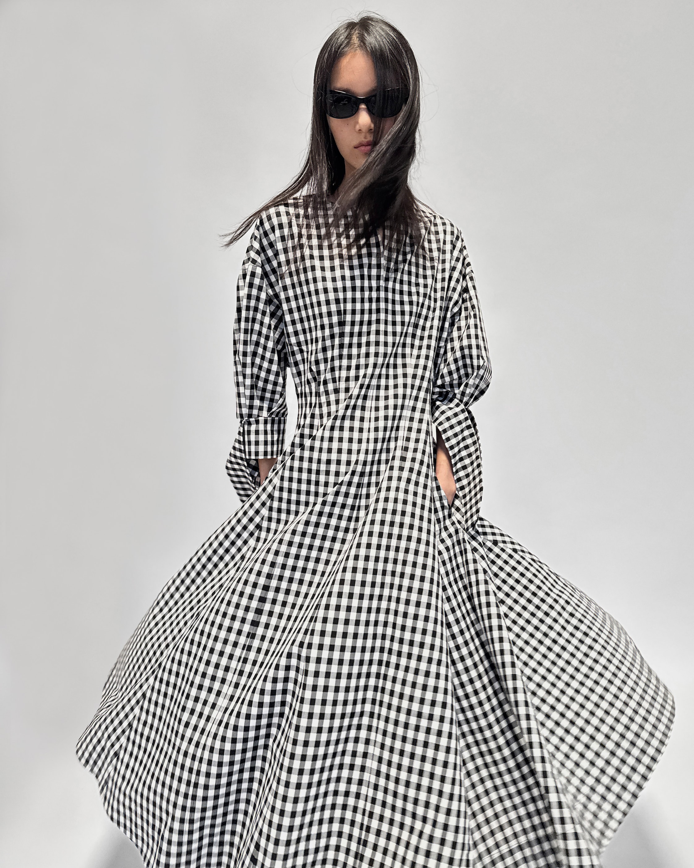 dress IN vichy cotton - NOIR/IVOIRE | CELINE