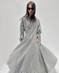 dress IN vichy cotton - NOIR/IVOIRE -  - 2 | CELINE