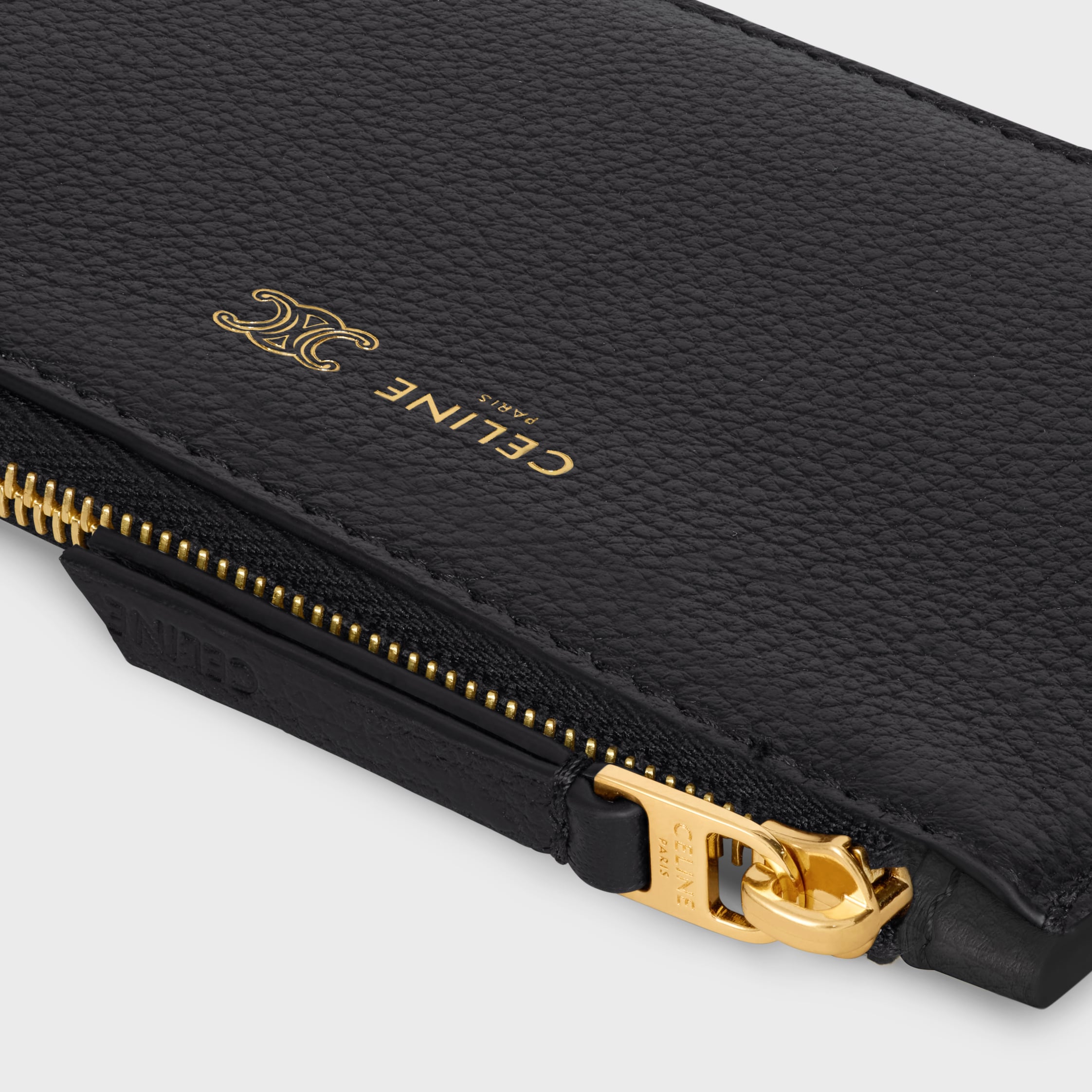 LONG ZIPPED CARD HOLDER IN SUPPLE GRAINED CALFSKIN - BLACK / ULTRA