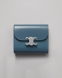 Small Flap Wallet TRIOMPHE IN Shiny calfskin - OCEAN GREY - WALLETS - 1 | CELINE