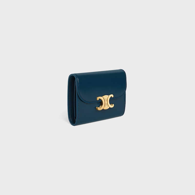 Small Flap Wallet TRIOMPHE IN Shiny calfskin - TEAL BLUE - WALLETS - 1 | CELINE