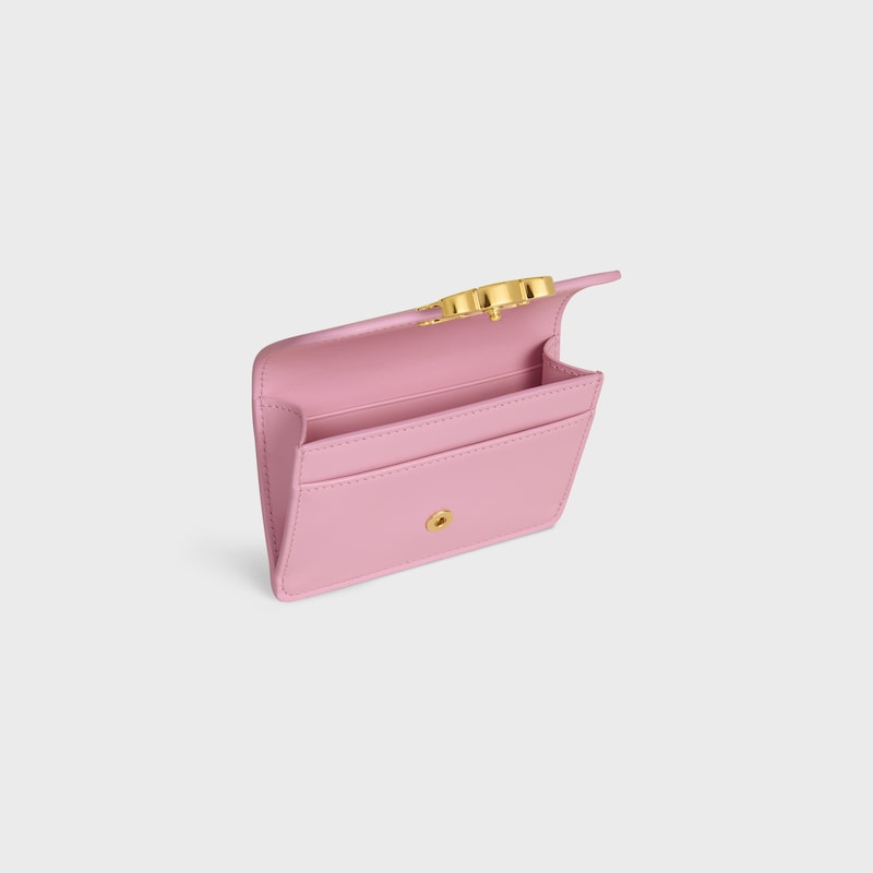 CARD HOLDER WITH FLAP TRIOMPHE IN Shiny calfskin - SILK PINK - CARD HOLDERS - 1 | CELINE