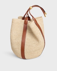LARGE DROP BUCKET BAG IN RAFFIA AND CALFSKIN - TAN - ÉTÉ CELINE - 2 | CELINE