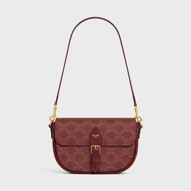FOLCO SHOULDER BAG IN TRIOMPHE CANVAS AND CALFSKIN - BURGUNDY/TAN - TRIOMPHE CANVAS - 1 | CELINE
