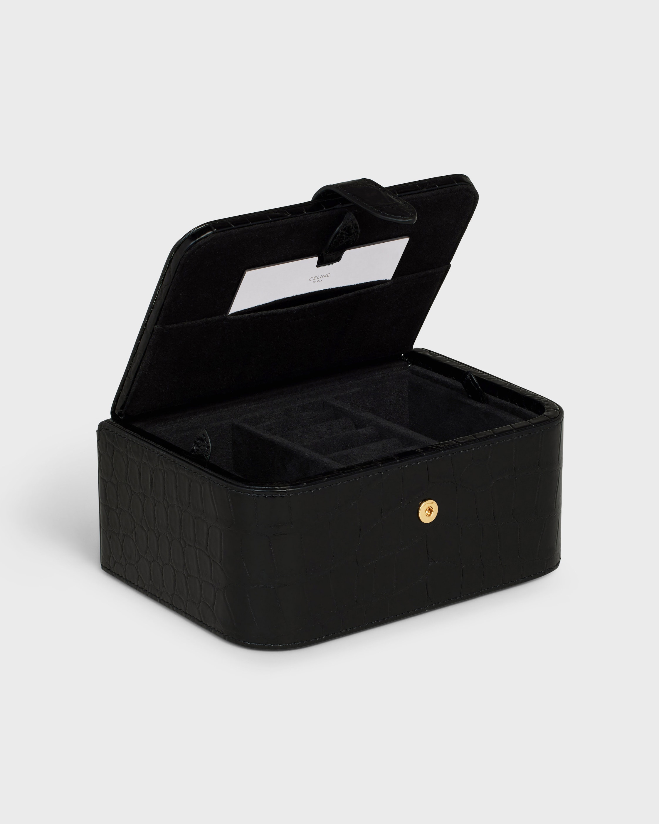 新品•美品* CÉLINE ブラックレザーケース/ Holder 付き large jewels case in crocodile - BLACK | CELINE