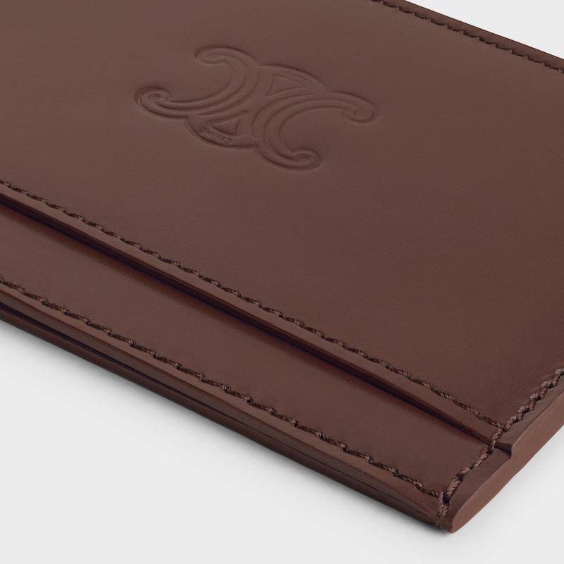 Card holder in Satinated calfskin with triomphe embossed - CHESTNUT - CARD HOLDERS - 1 | CELINE