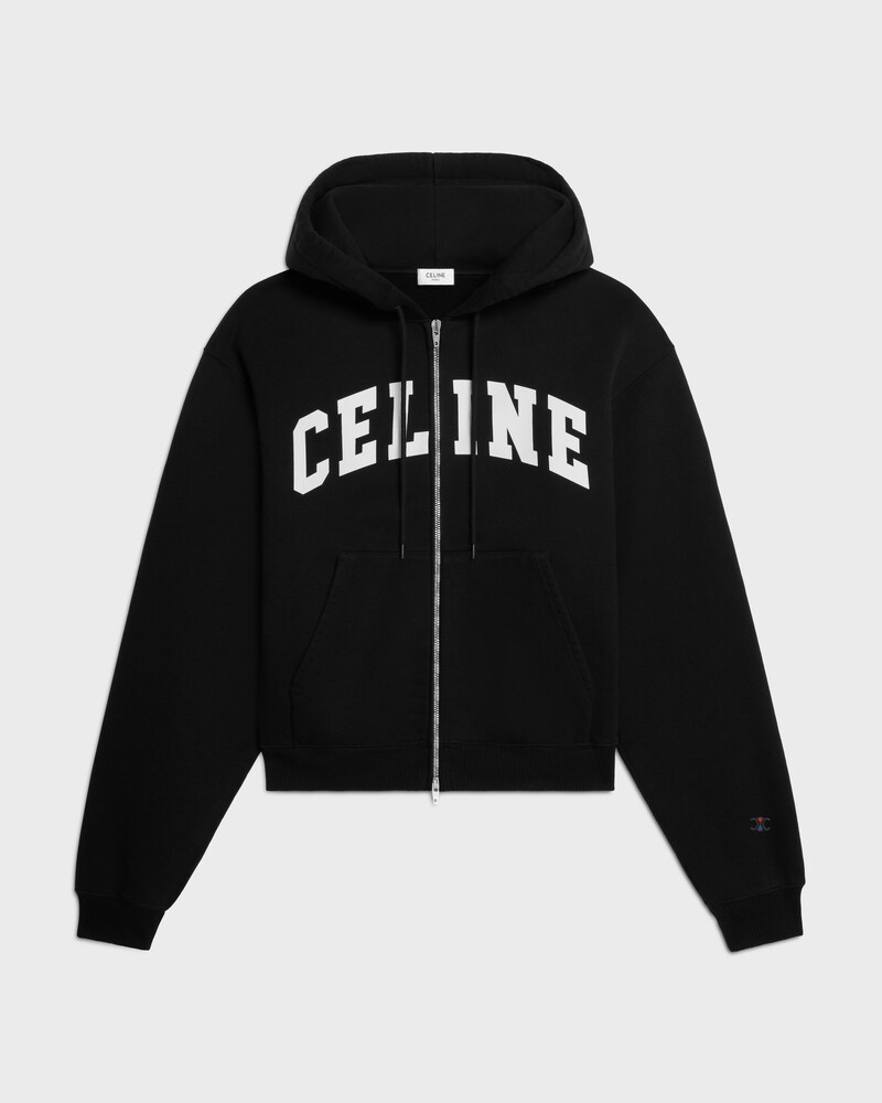 zipped hoodie IN cotton fleece - BLACK / WHITE -  - 1 | CELINE