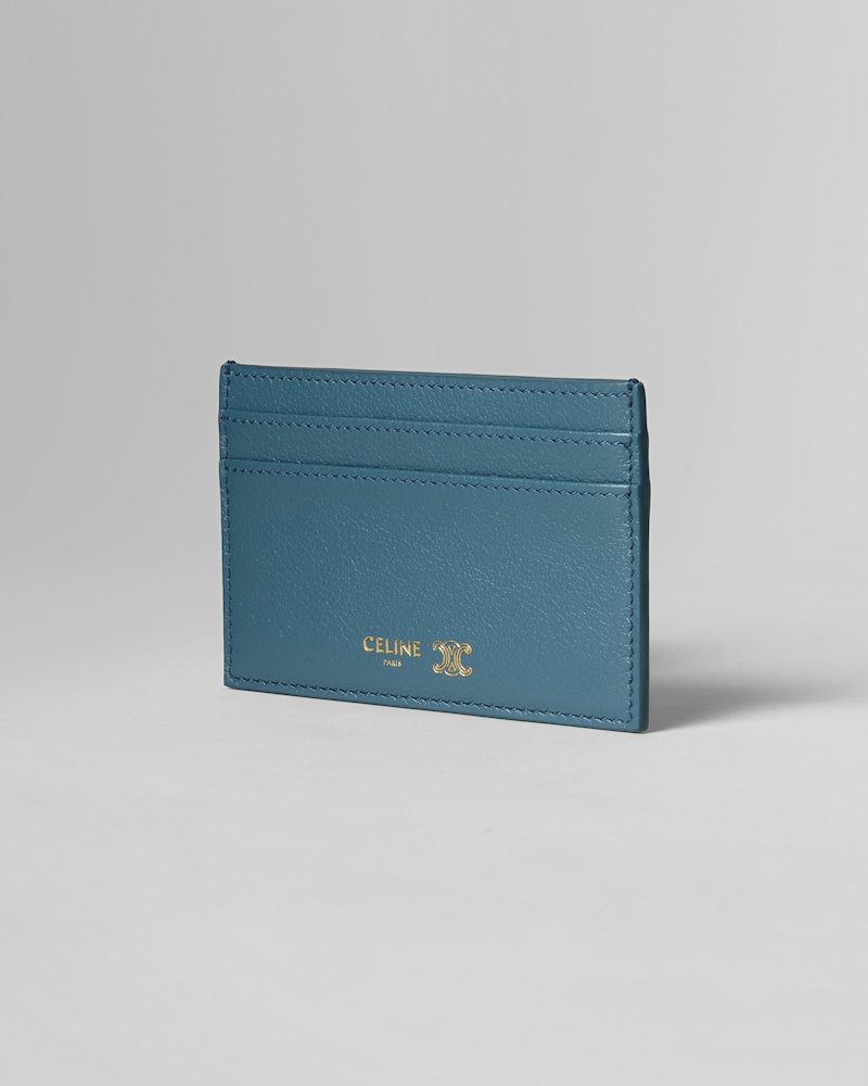 MEDIUM CARD HOLDER  IN GRAINED SUPPLE CALFSKIN - OCEAN GREY / MAGENTA - CARD HOLDERS - 1 | CELINE