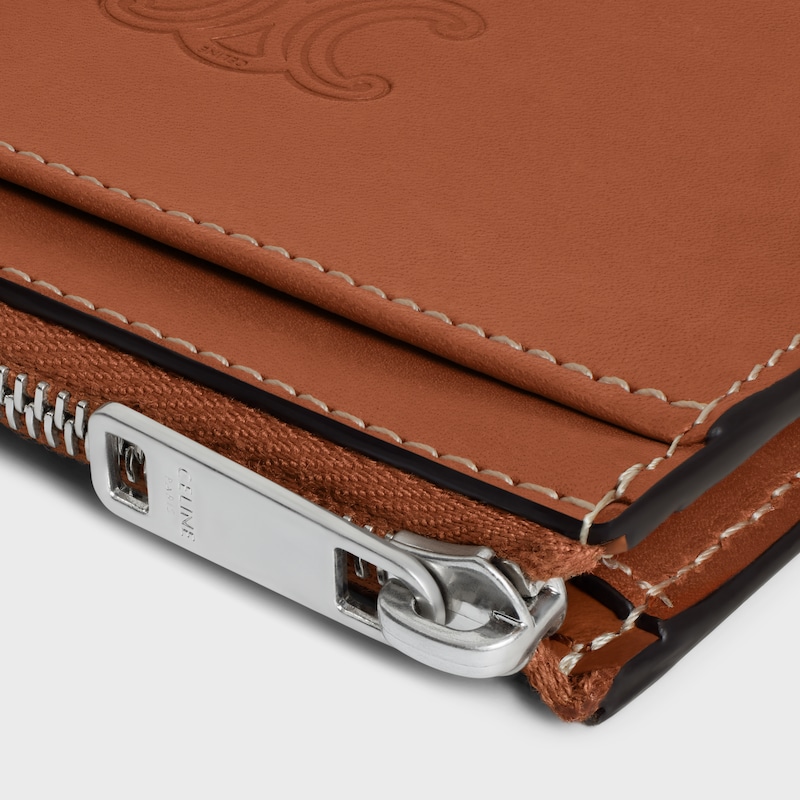 Porte-cartes zipp&eacute; Veau naturel avec Triomphe emboss&eacute; - TAN - PORTE-MONNAIE - 1 | CELINE