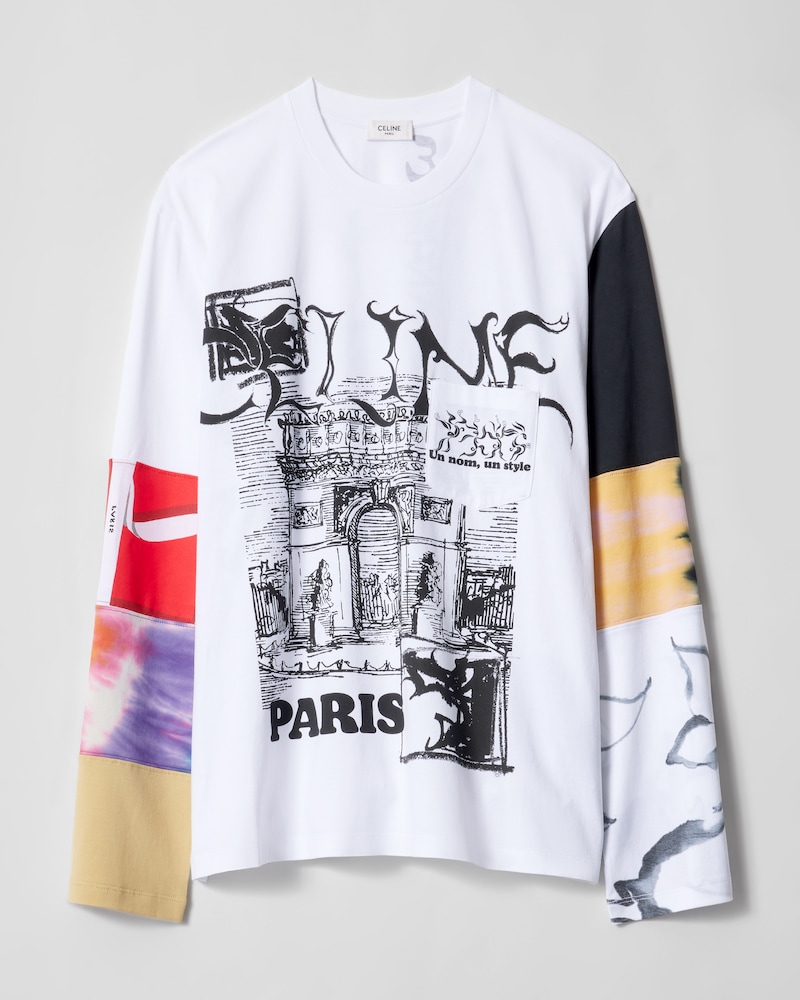 LONG-SLEEVED T-SHIRT IN cotton jersey - OPTIC WHITE / MULTICOLOR -  - 1 | CELINE