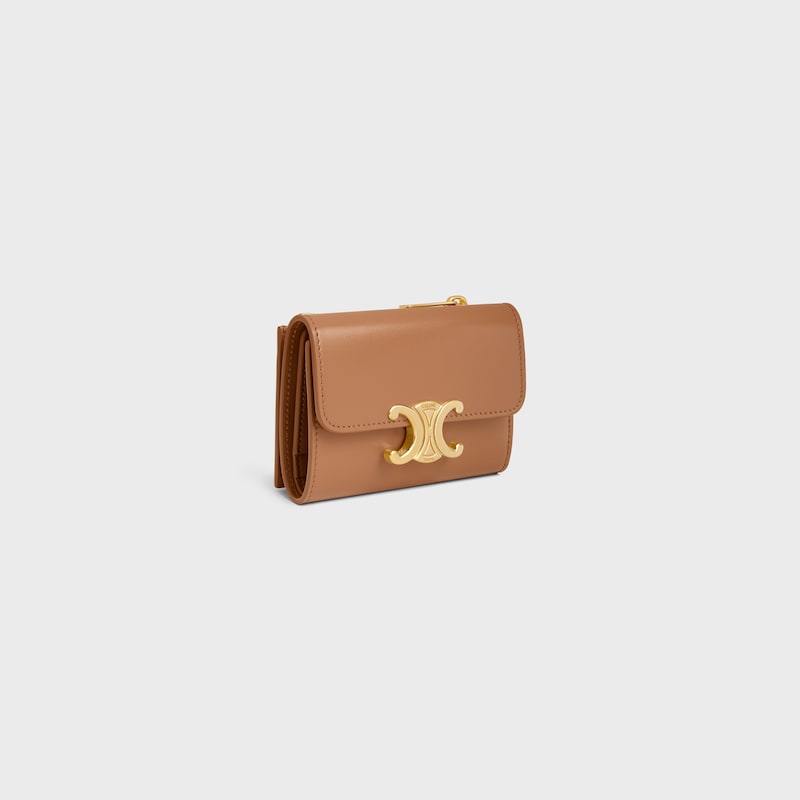 COMPACT WALLET WITH COIN TRIOMPHE in Shiny calfskin - BRONZE - COIN HOLDERS - 1 | CELINE