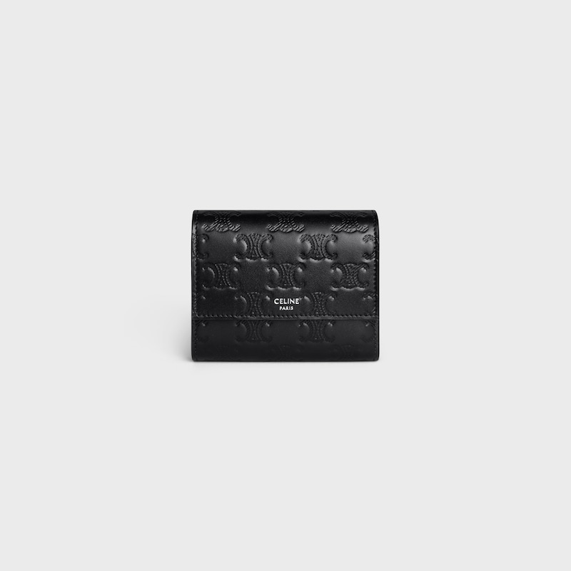 TRIOMPHE壓花牛皮革三摺錢包 - 黑色 - GIFT FINDER - 1 | CELINE