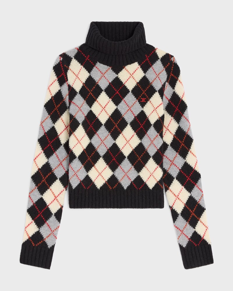 turtleneck sweater IN argyle wool - BLACK/WHITE/GREY -  - 1 | CELINE