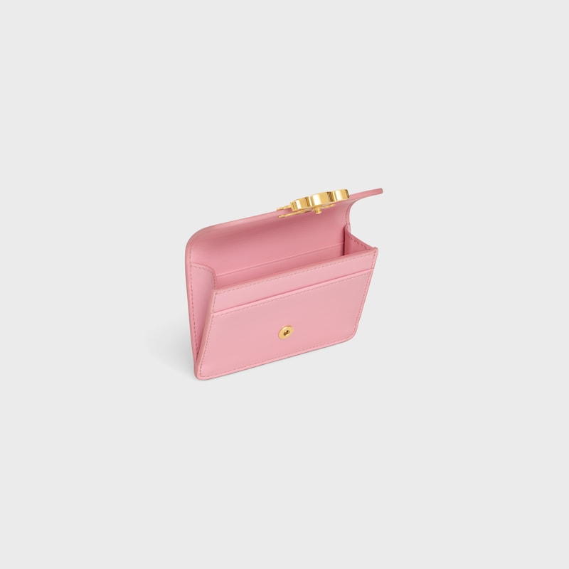 CARD HOLDER WITH FLAP TRIOMPHE in Shiny calfskin - ROSE - CARD HOLDERS - 1 | CELINE