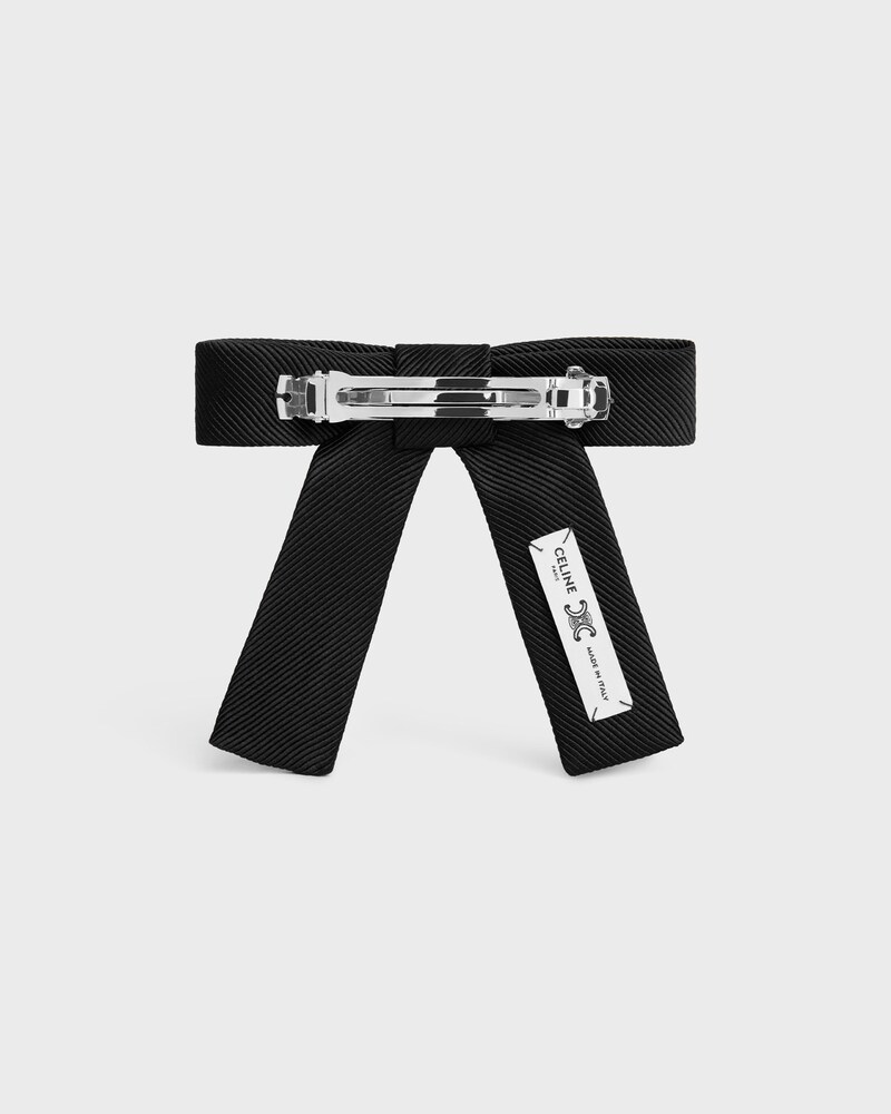 Celine Ribbon Hair Clip in Silk and Steel - BLACK / SILVER - HAIR ACCESSORIES - 1 | CELINE