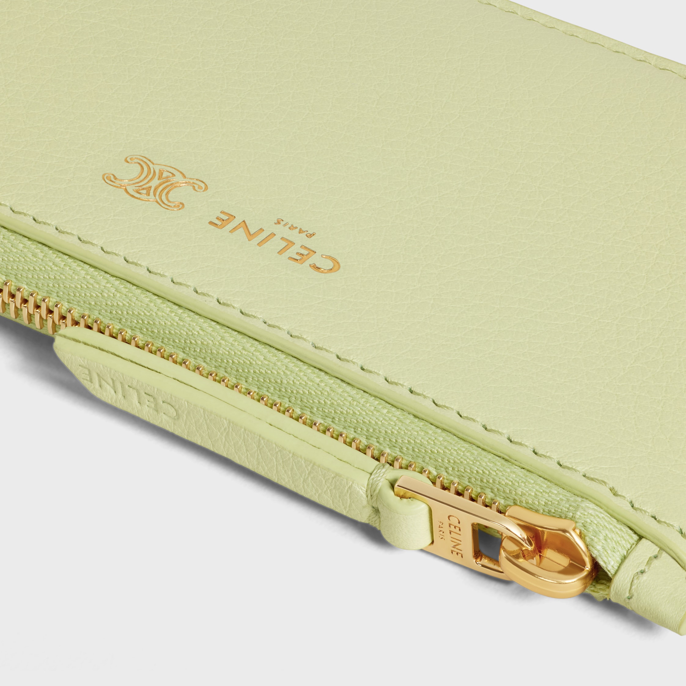 LONG ZIPPED CARD HOLDER IN SUPPLE GRAINED CALFSKIN - SOFT LIME