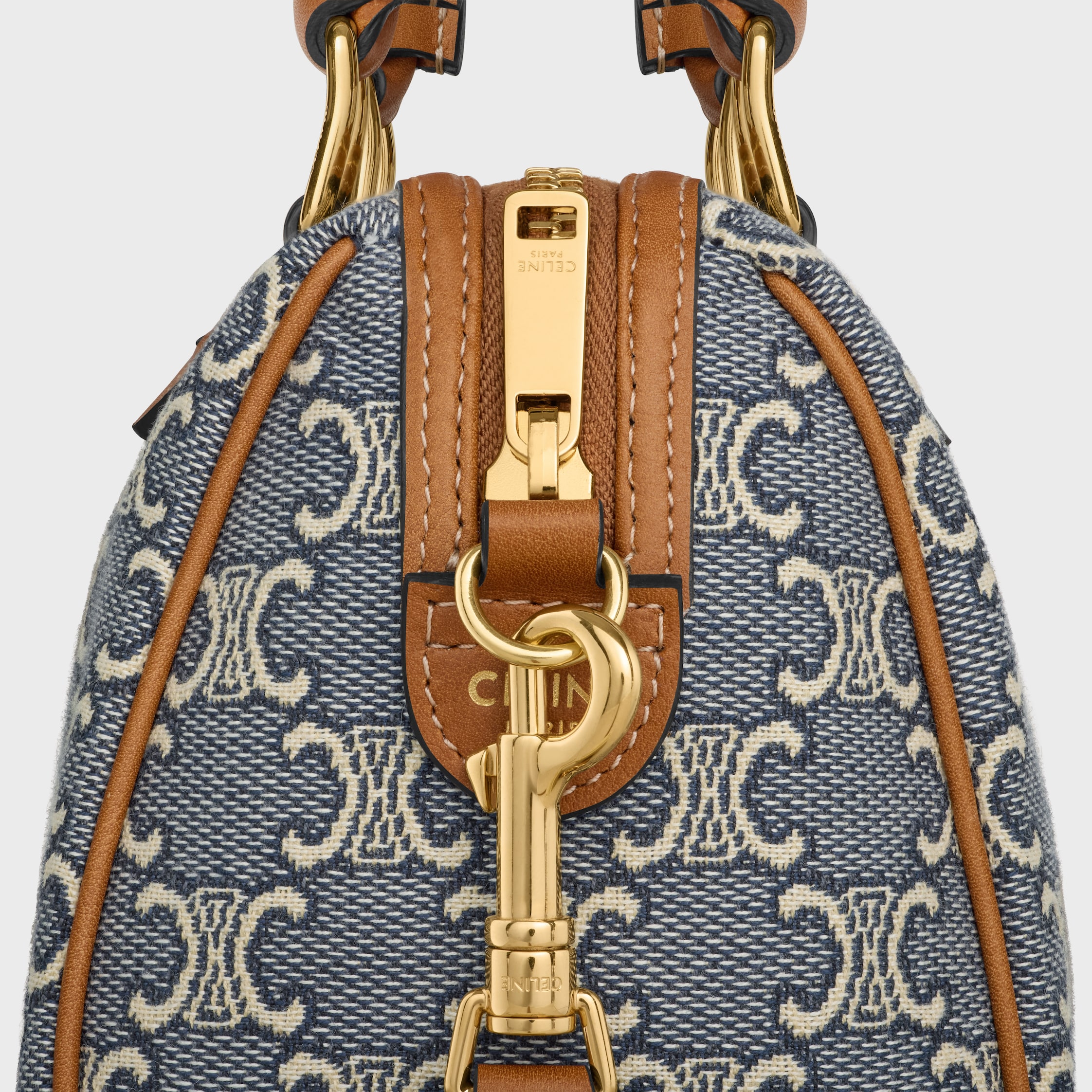 SMALL BOSTON IN TRIOMPHE JACQUARD AND CALFSKIN - NAVY/ECRU | CELINE