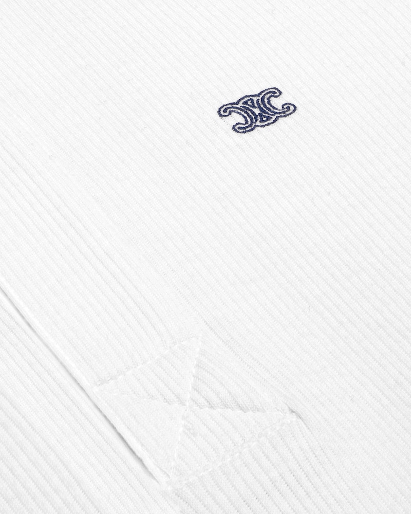polo shirt IN ribbed cotton and silk - OFF WHITE / NAVY -  - 1 | CELINE