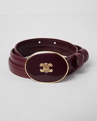 Thin Plate Belt 13MM IN TAURILLON LEATHER WITH ENAMELLED BUCKLE - DEEP BURGUNDY -  - 1 | CELINE