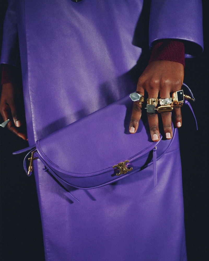 SOFT TRIOMPHE LITTLE HALFMOON IN SHINY LAMBSKIN - PURPLE - ALL BAGS - 1 | CELINE